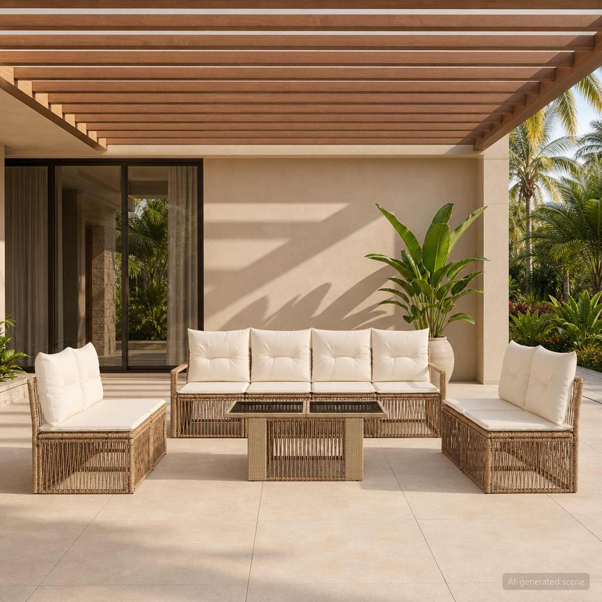 vidaXL Tuinbankenset 9 st Zwart en Cream Wit poly rattan