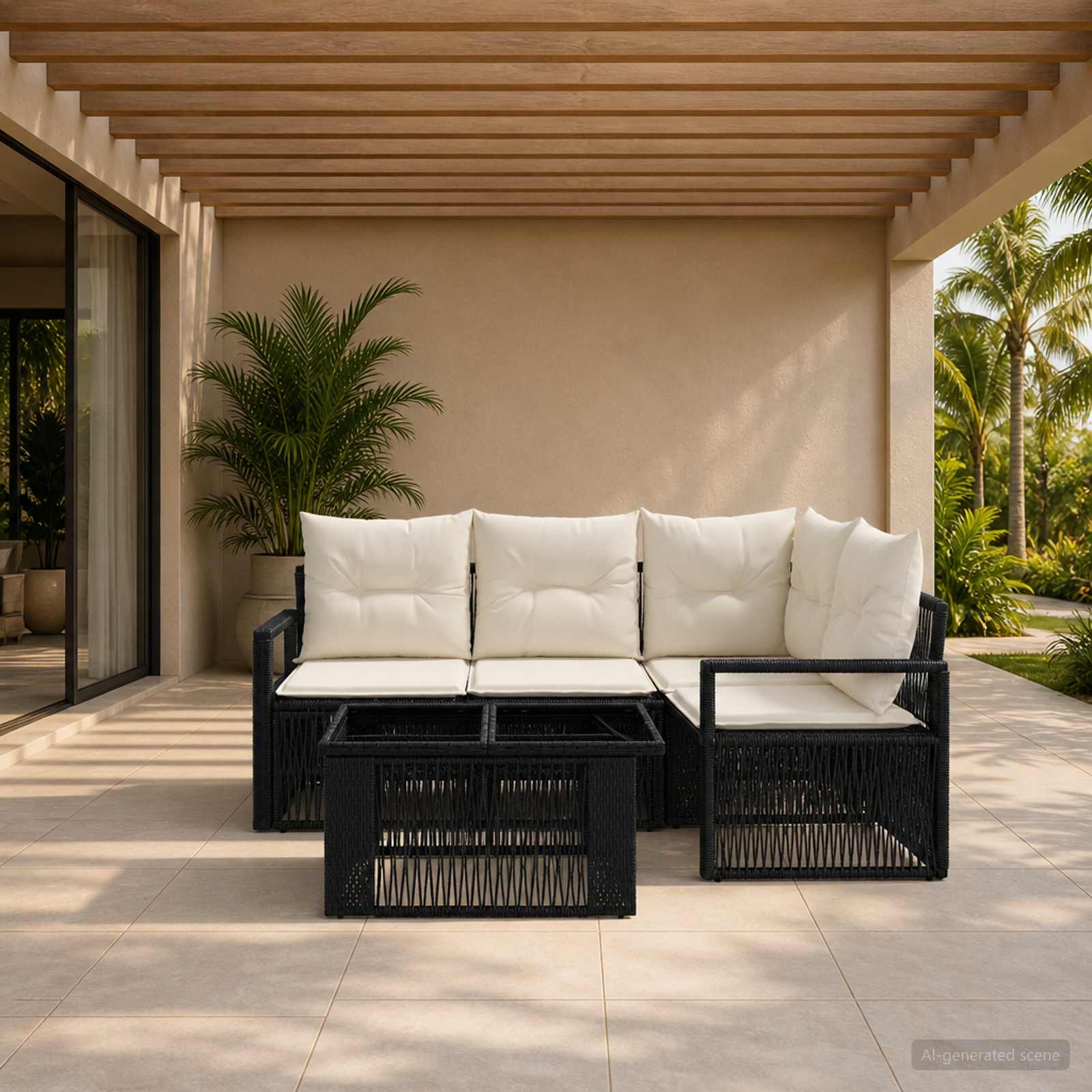 vidaXL Tuinbankenset 5 st Zwart en Cream Wit poly rattan