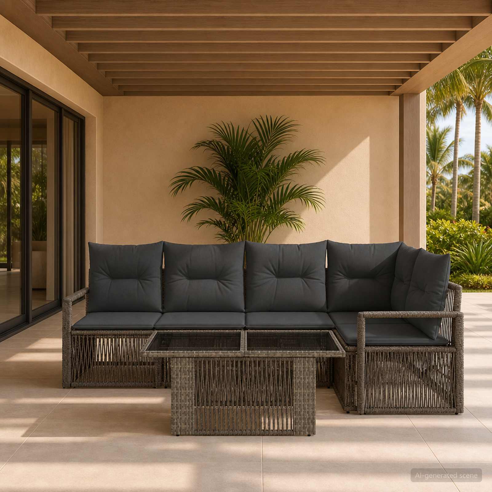 vidaXL Tuinbankenset 5 st Zwart en Cream Wit poly rattan