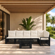 vidaXL Tuinbankenset 7 st Zwart en Cream Wit poly rattan