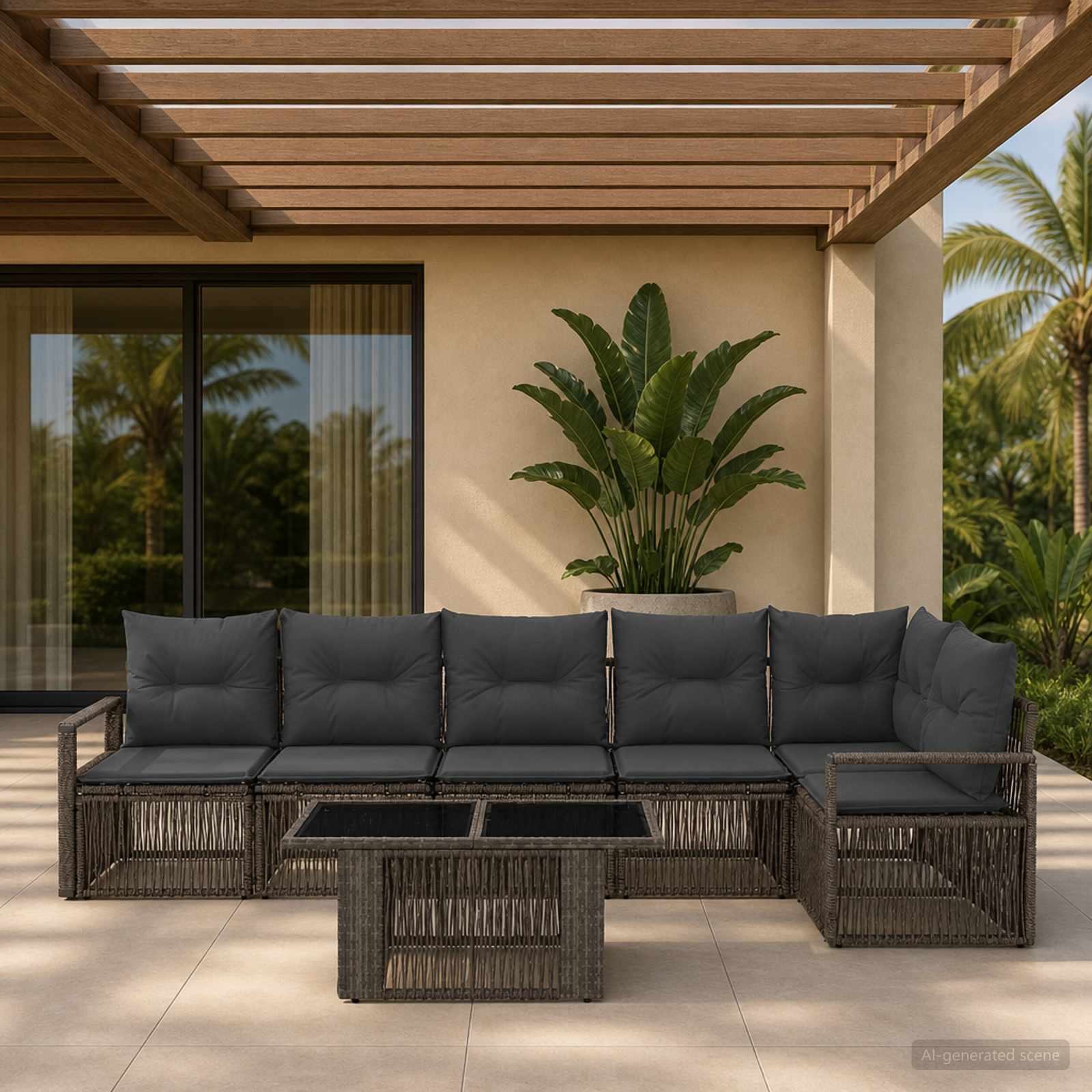 vidaXL Tuinbankenset 7 st Zwart en Cream Wit poly rattan