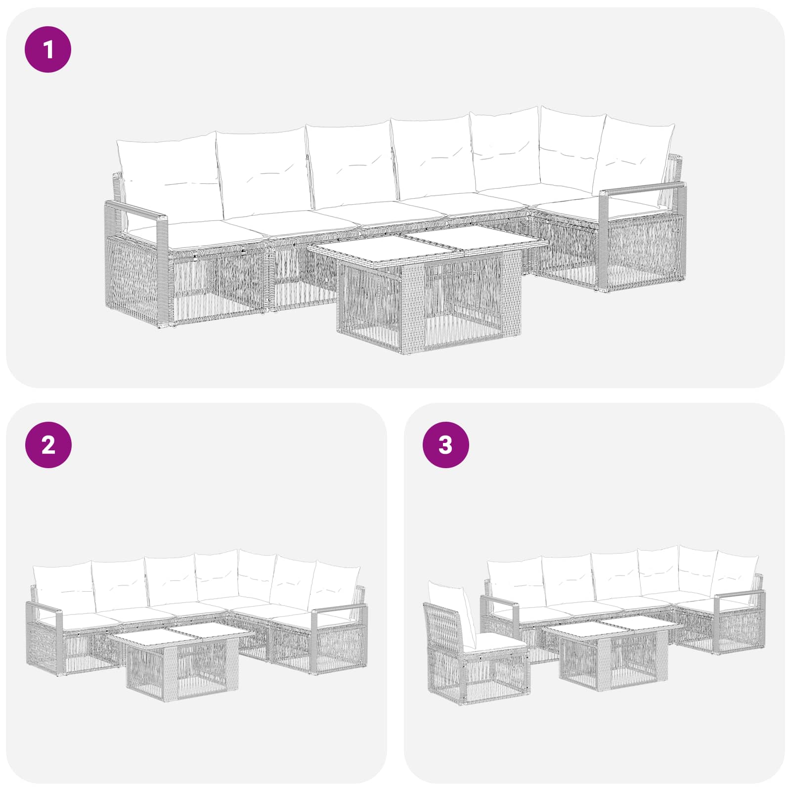 vidaXL Tuinbankenset 7 st Zwart en Cream Wit poly rattan