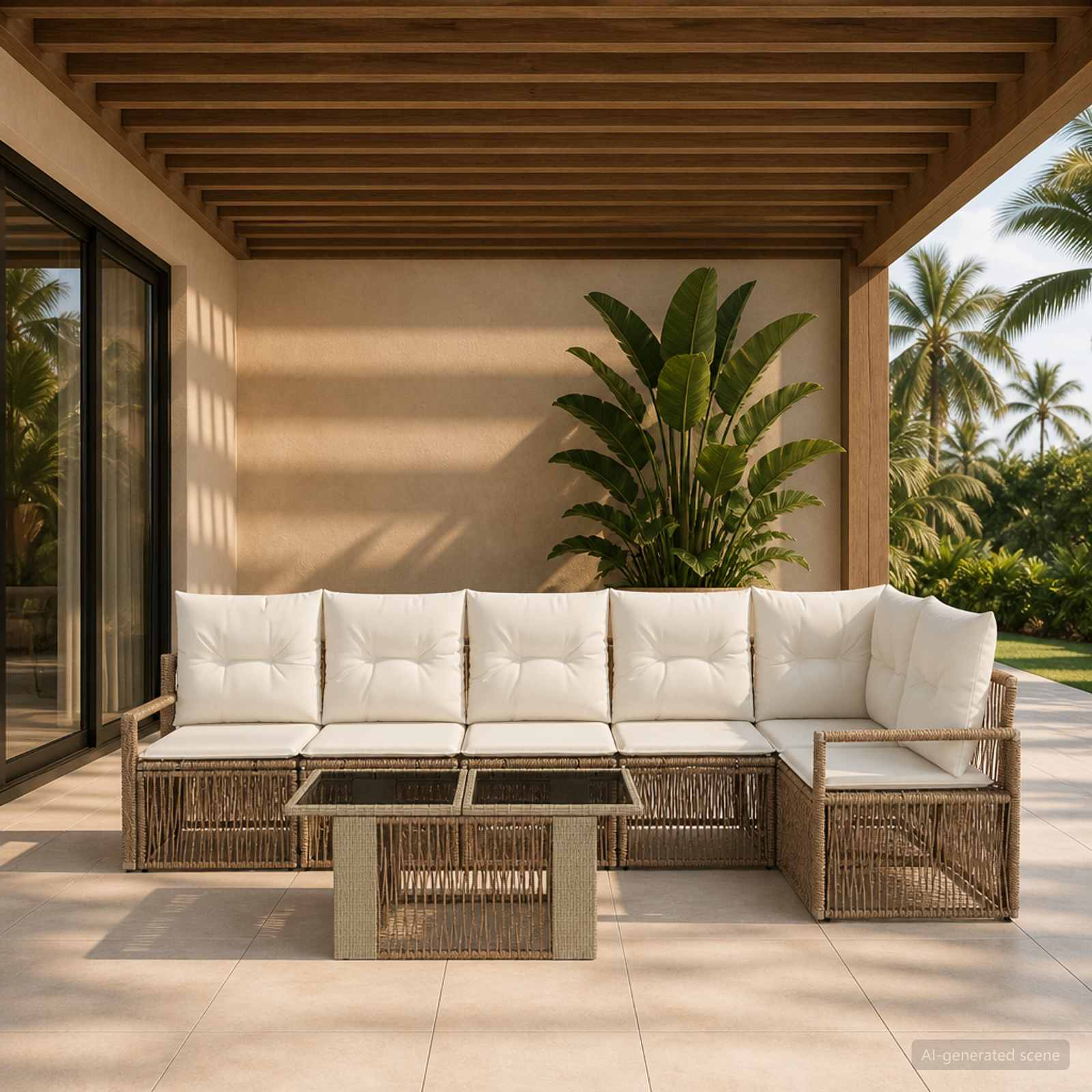 vidaXL Tuinbankenset 7 st Zwart en Cream Wit poly rattan