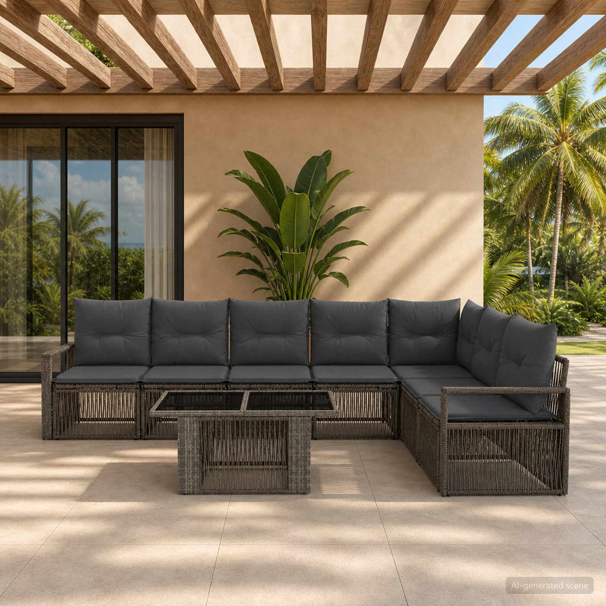 vidaXL Tuinbankenset 8 st Zwart en Cream Wit poly rattan