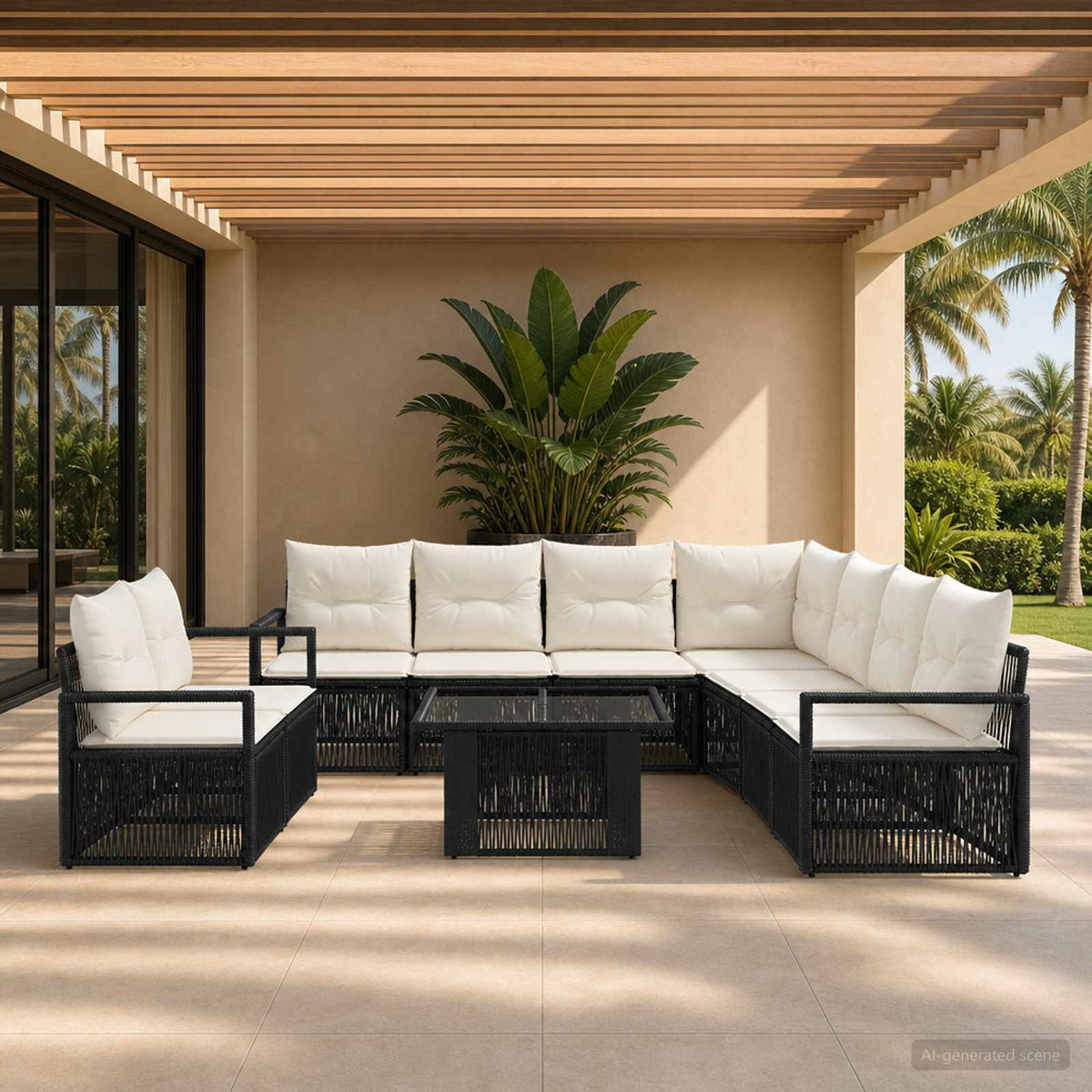 vidaXL Tuinbankenset 10 st Zwart en Cream Wit poly rattan