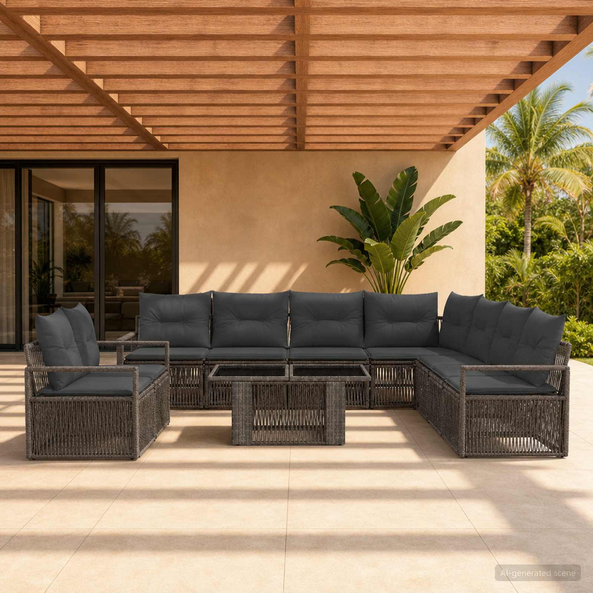 vidaXL Tuinbankenset 10 st Zwart en Cream Wit poly rattan