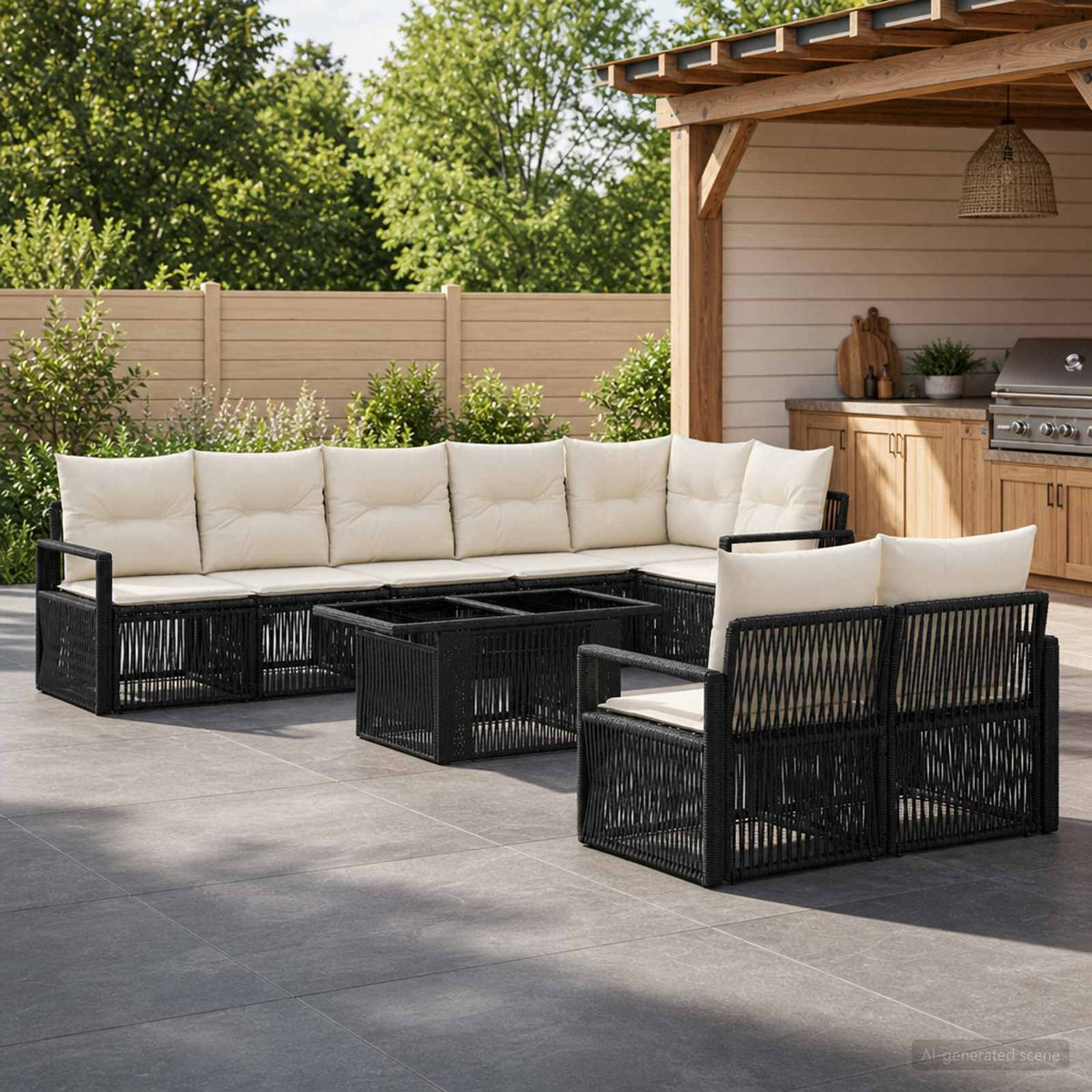 vidaXL Tuinbankenset 9 st Zwart en Cream Wit poly rattan
