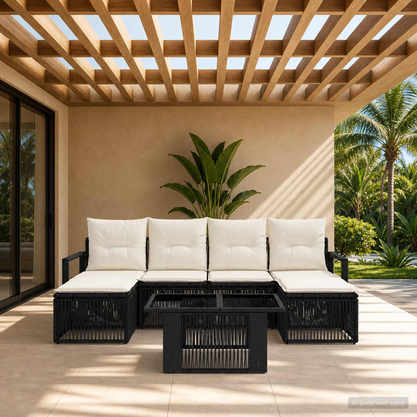 vidaXL Tuinbankenset 7 st Zwart en Cream Wit poly rattan