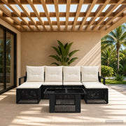 vidaXL Tuinbankenset 7 st Zwart en Cream Wit poly rattan