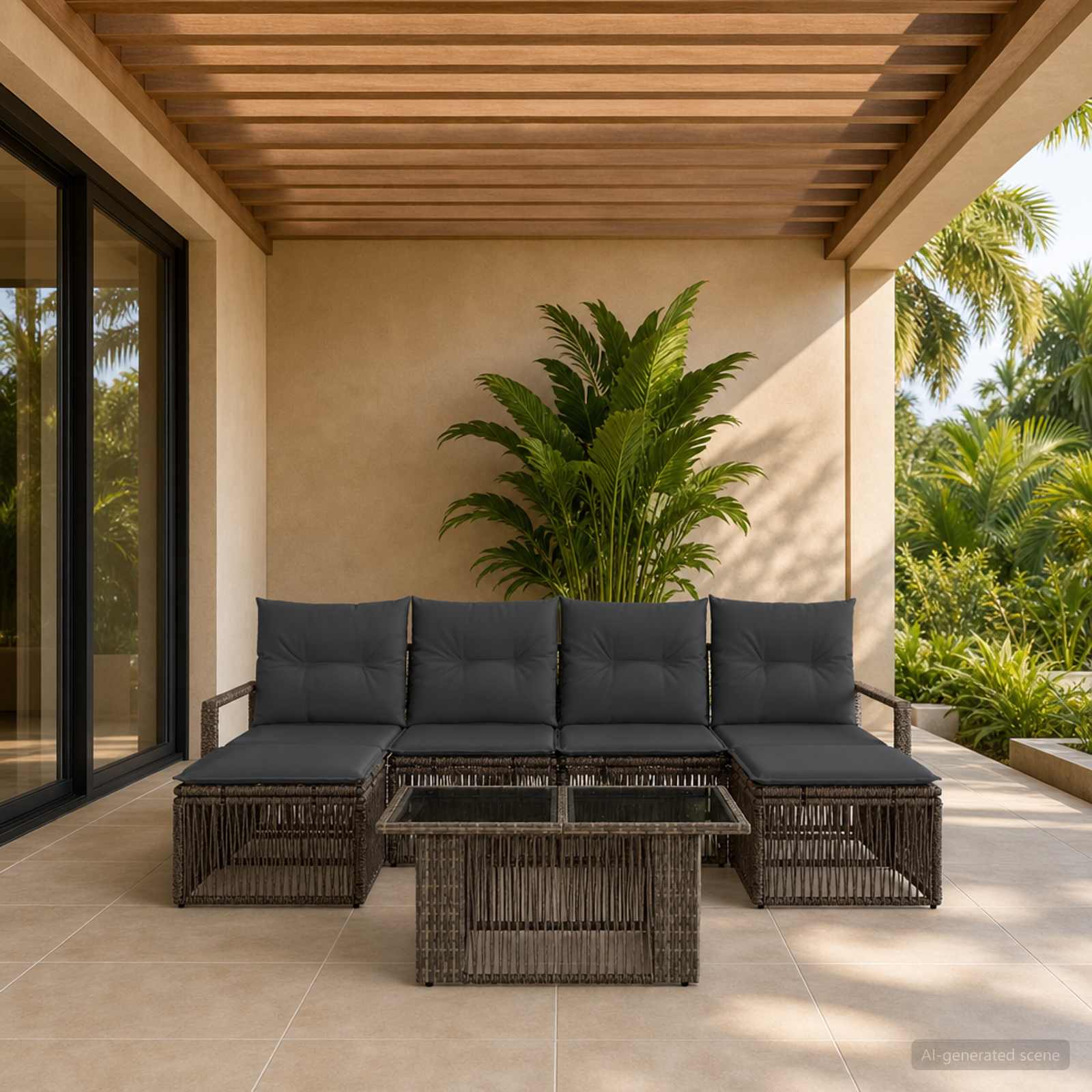 vidaXL Tuinbankenset 7 st Zwart en Cream Wit poly rattan