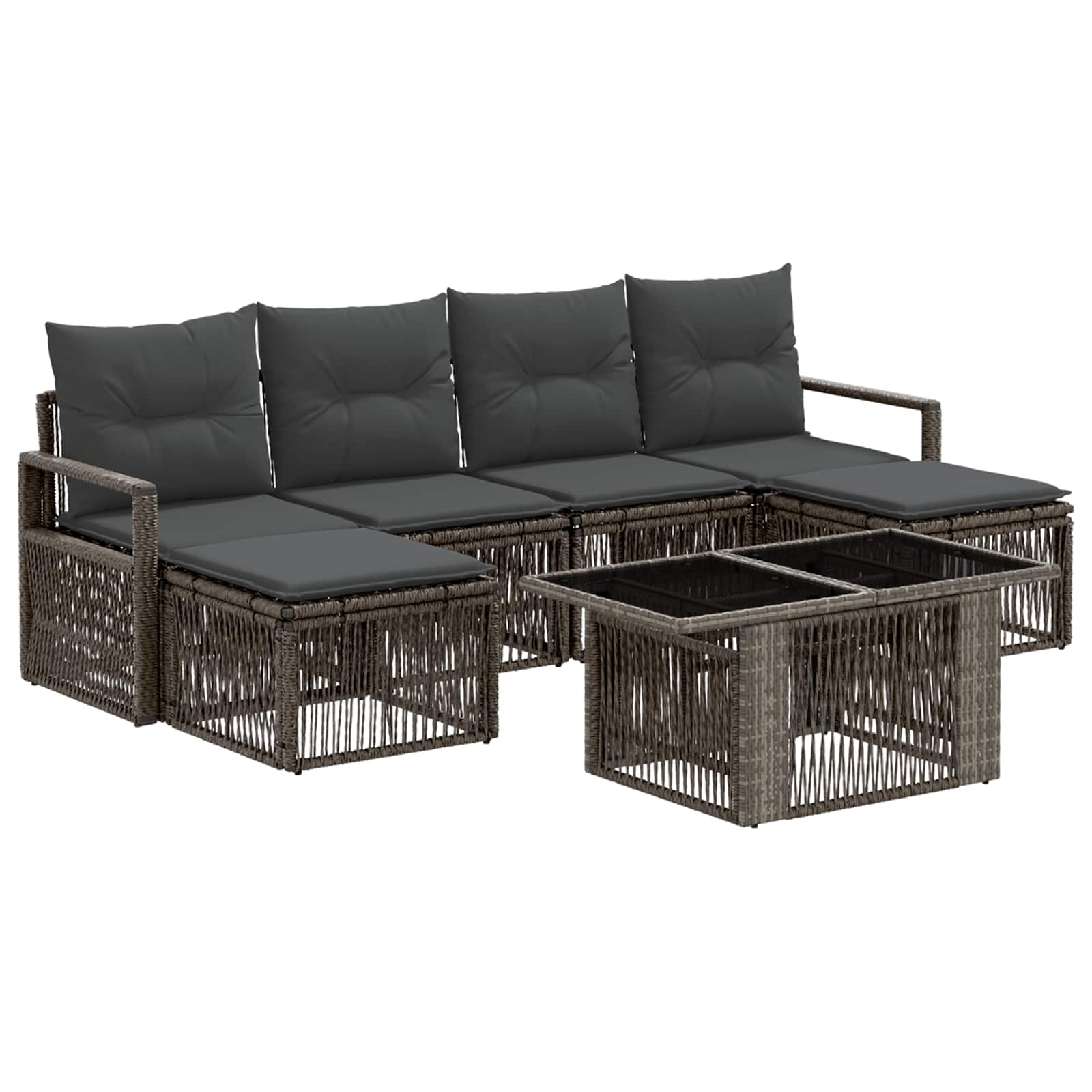 vidaXL Tuinbankenset 7 st Zwart en Cream Wit poly rattan
