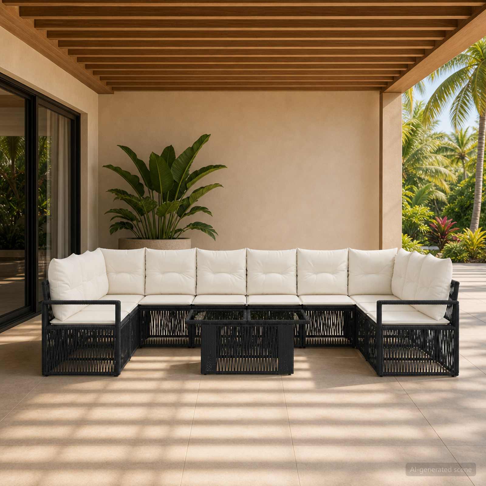 vidaXL Tuinbankenset 11 st Zwart en Cream Wit poly rattan