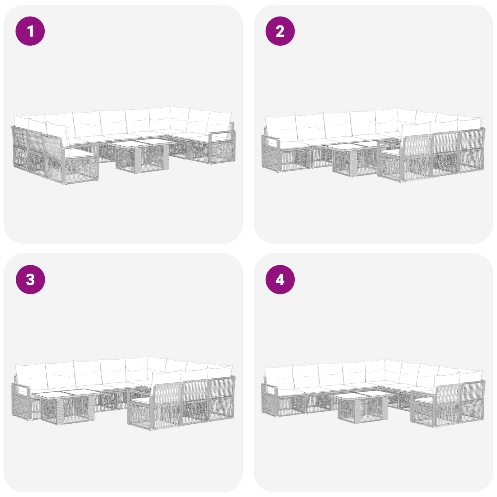 vidaXL Tuinbankenset 11 st Zwart en Cream Wit poly rattan