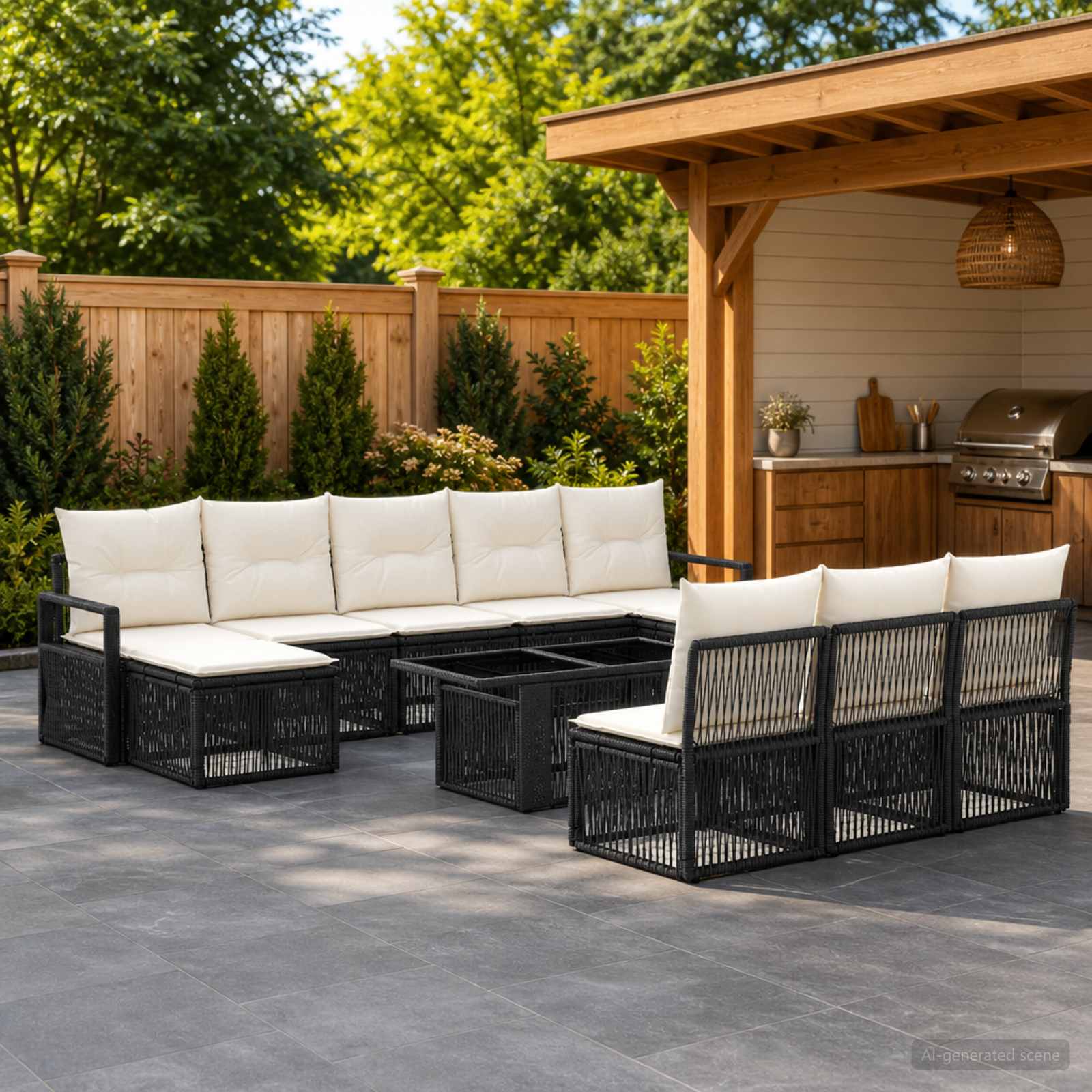 vidaXL Tuinbankenset 11 st Zwart en Cream Wit poly rattan