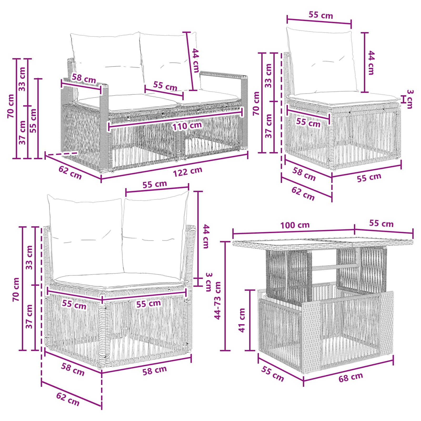 vidaXL Tuinbankenset 13 st Zwart en Cream Wit poly rattan