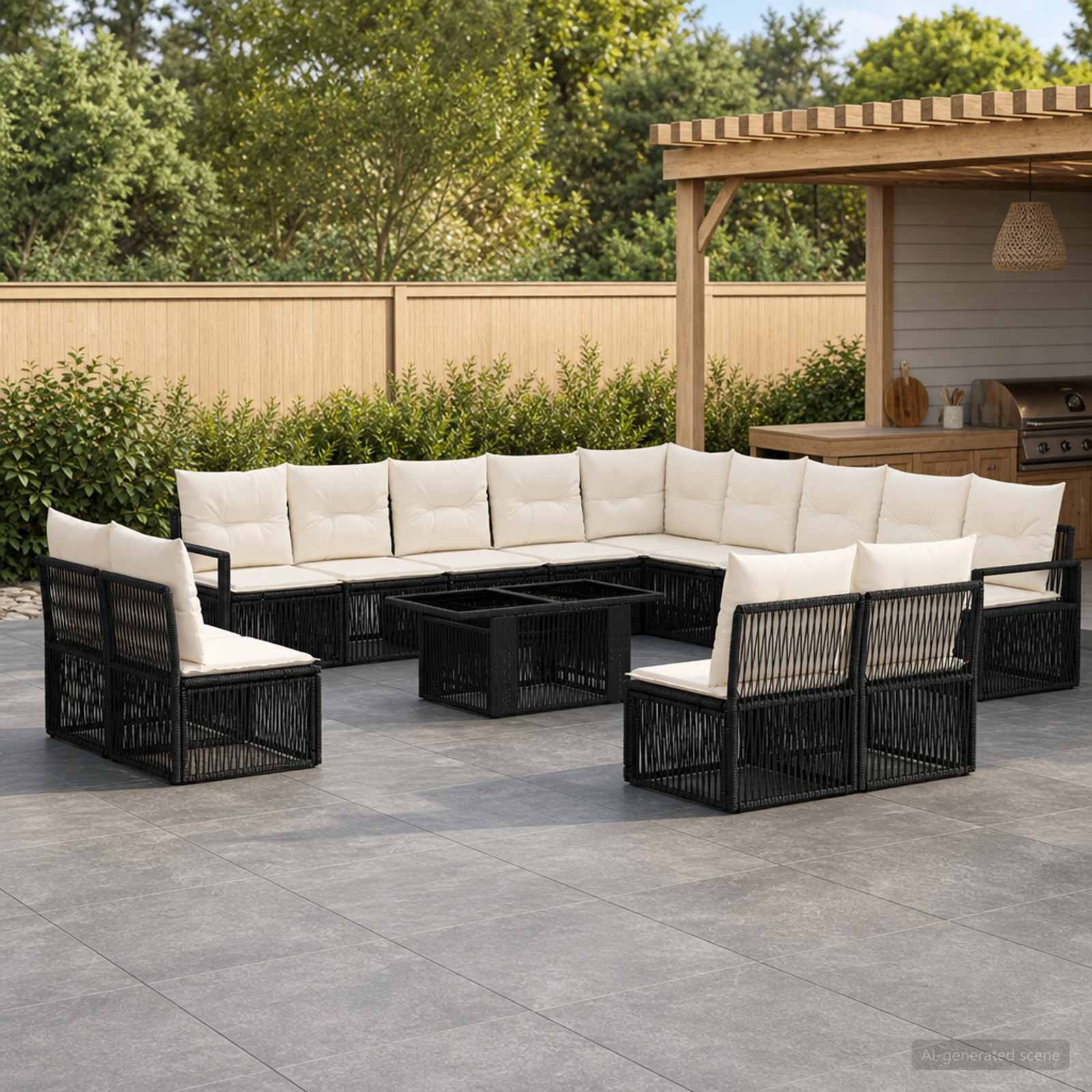 vidaXL Tuinbankenset 14 st Zwart en Cream Wit poly rattan
