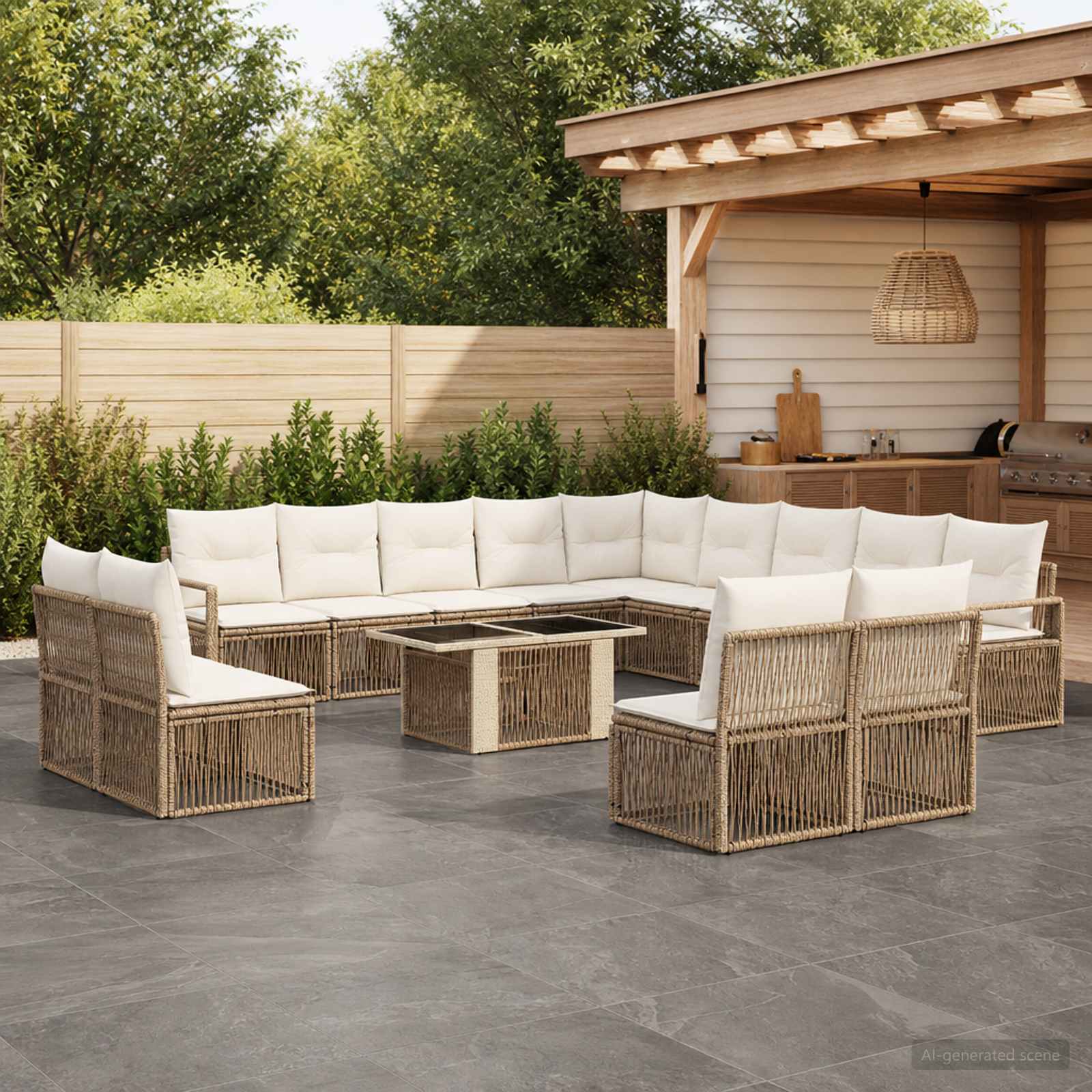 vidaXL Tuinbankenset 14 st Zwart en Cream Wit poly rattan