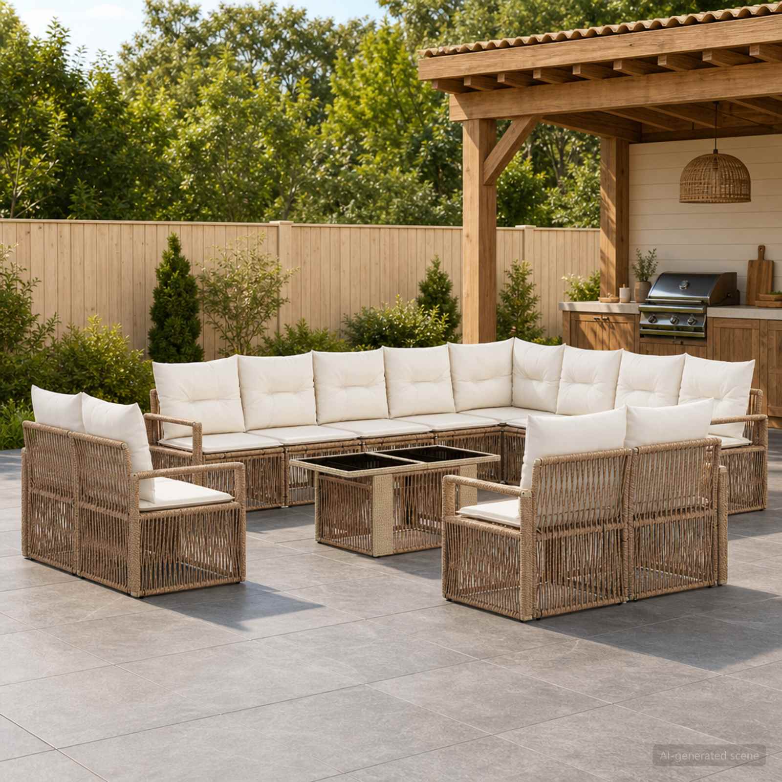 vidaXL Tuinbankenset 13 st Zwart en Cream Wit poly rattan