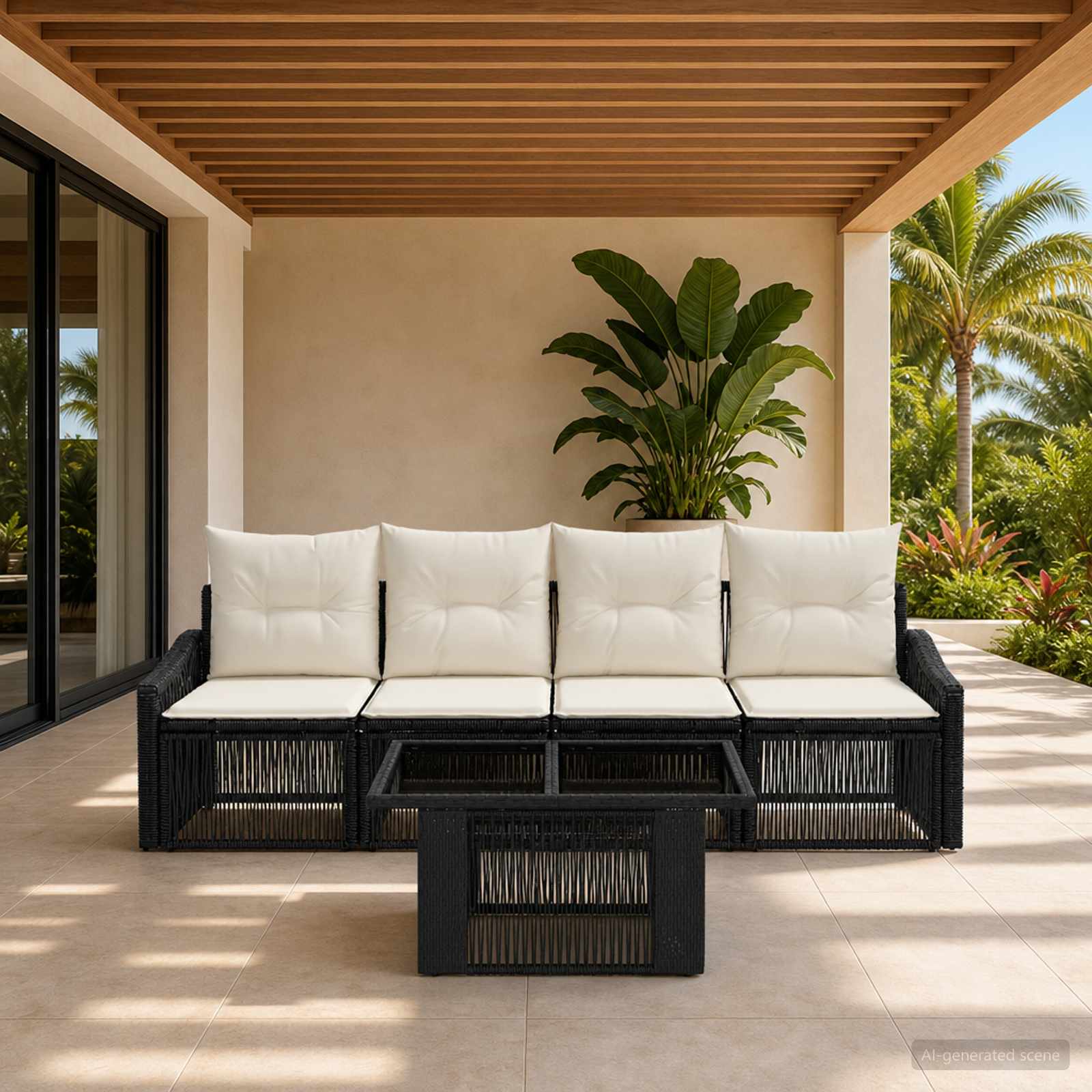 vidaXL Tuinbankenset 5 st Zwart en Cream Wit poly rattan