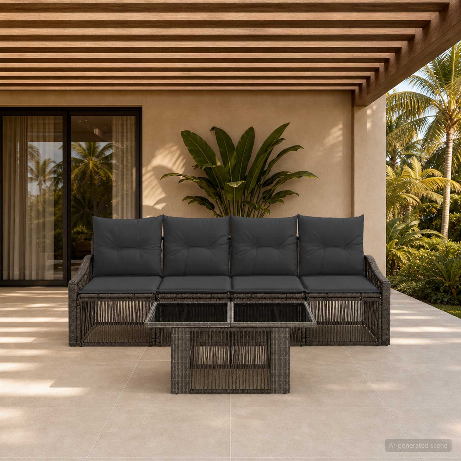 vidaXL Tuinbankenset 5 st Zwart en Cream Wit poly rattan