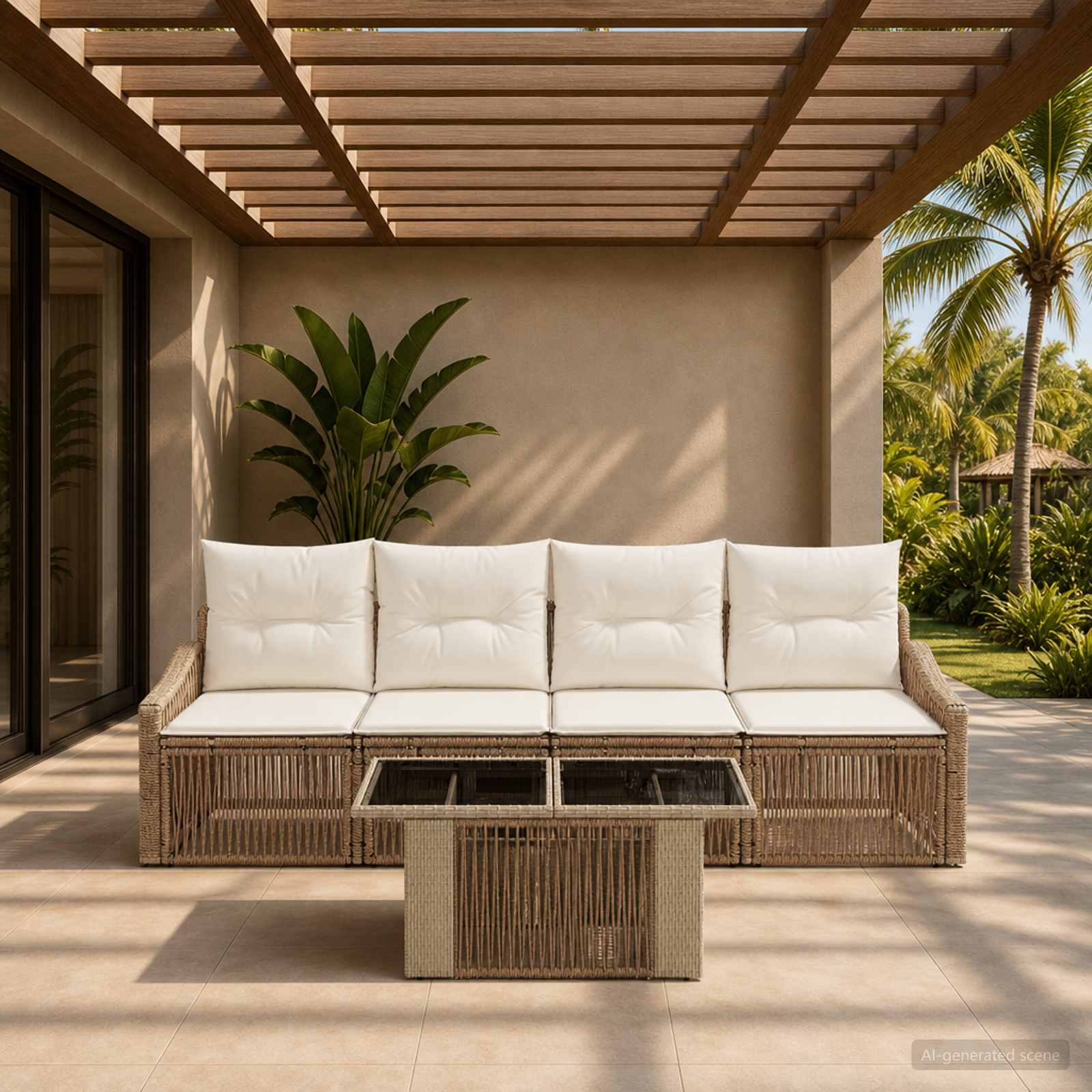 vidaXL Tuinbankenset 5 st Zwart en Cream Wit poly rattan