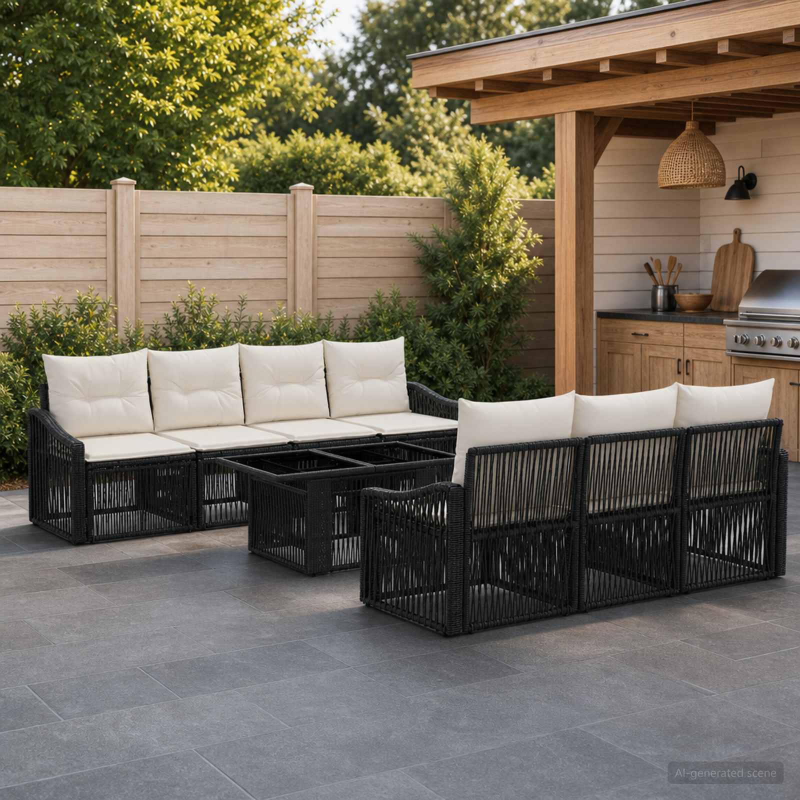vidaXL Tuinbankenset 8 st Zwart en Cream Wit poly rattan
