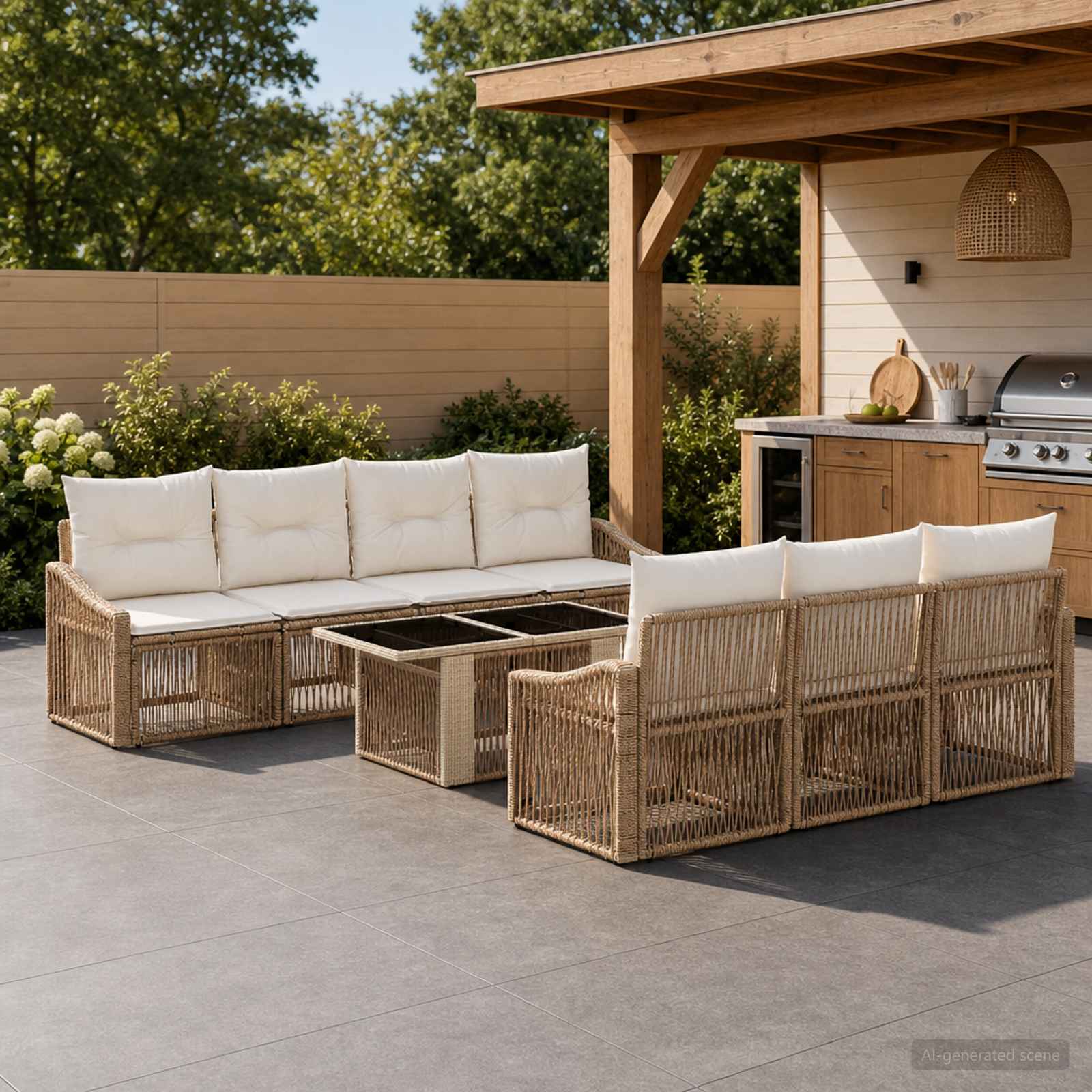 vidaXL Tuinbankenset 8 st Zwart en Cream Wit poly rattan