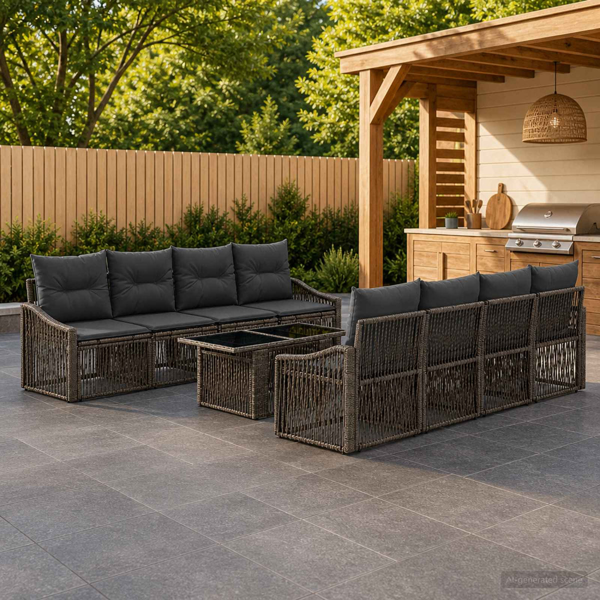 vidaXL Tuinbankenset 9 st Zwart en Cream Wit poly rattan