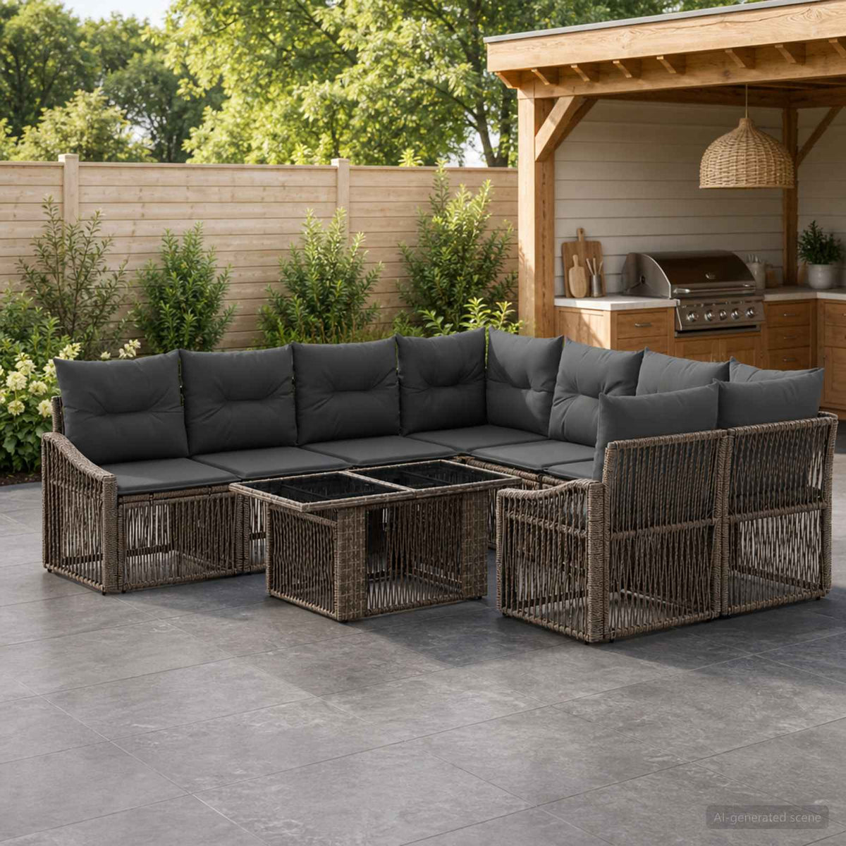 vidaXL Tuinbankenset 9 st Zwart en Cream Wit poly rattan