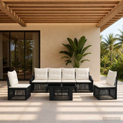 vidaXL Tuinbankenset 7 st Zwart en Cream Wit poly rattan