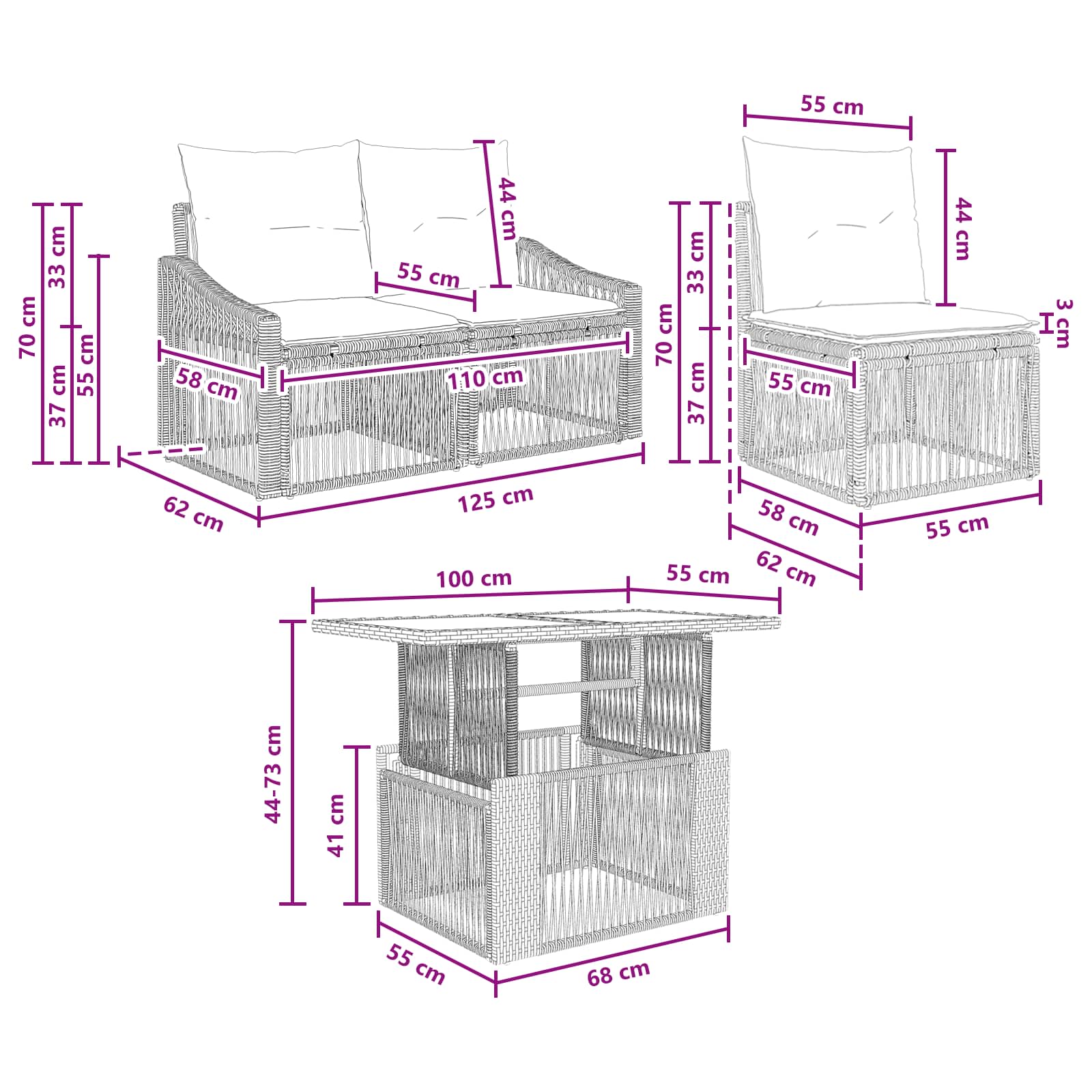 vidaXL Tuinbankenset 7 st Zwart en Cream Wit poly rattan