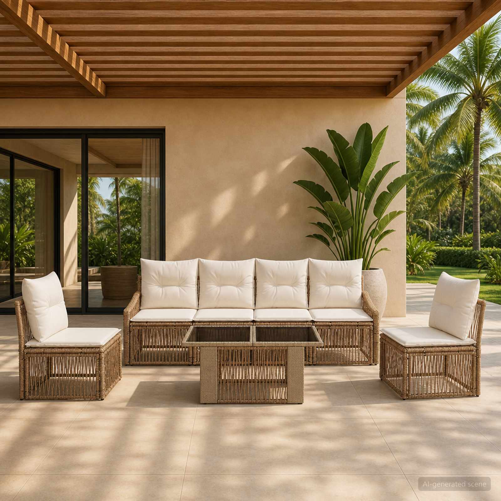 vidaXL Tuinbankenset 7 st Zwart en Cream Wit poly rattan
