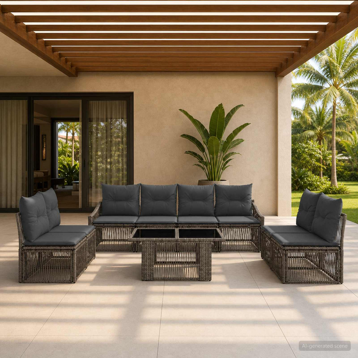 vidaXL Tuinbankenset 9 st Zwart en Cream Wit poly rattan