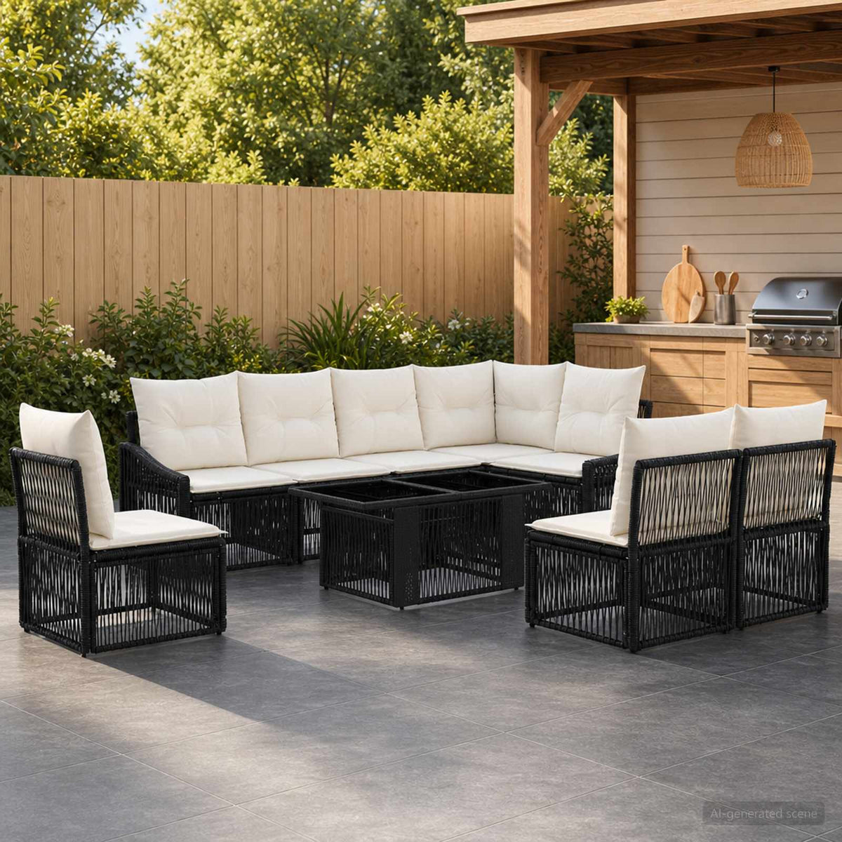 vidaXL Tuinbankenset 9 st Zwart en Cream Wit poly rattan