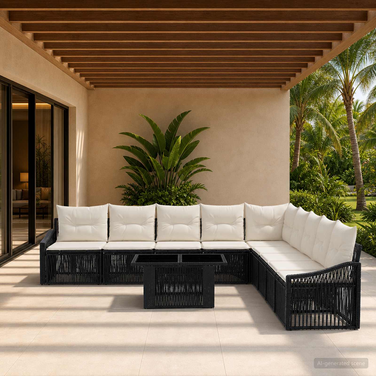 vidaXL Tuinbankenset 10 st Zwart en Cream Wit poly rattan