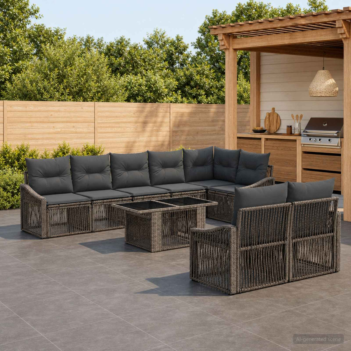 vidaXL Tuinbankenset 9 st Zwart en Cream Wit poly rattan