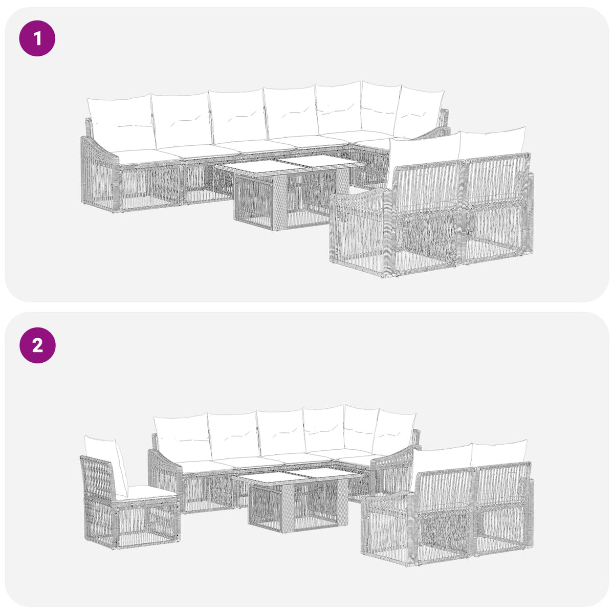 vidaXL Tuinbankenset 9 st Zwart en Cream Wit poly rattan