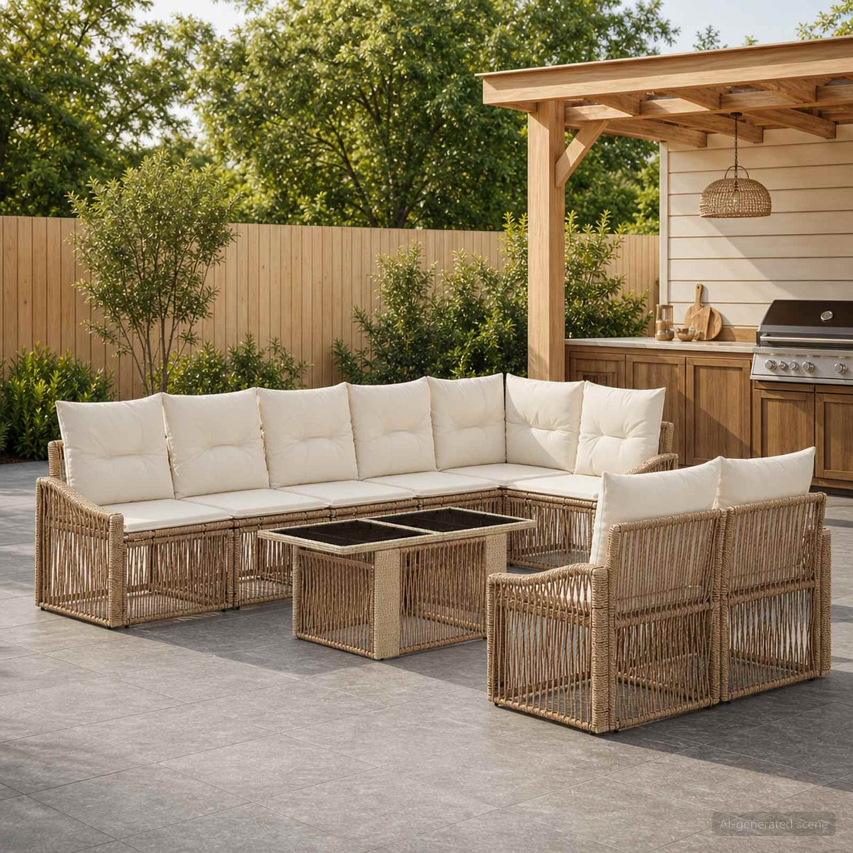 vidaXL Tuinbankenset 9 st Zwart en Cream Wit poly rattan