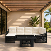 vidaXL Tuinbankenset 7 st Zwart en Cream Wit poly rattan