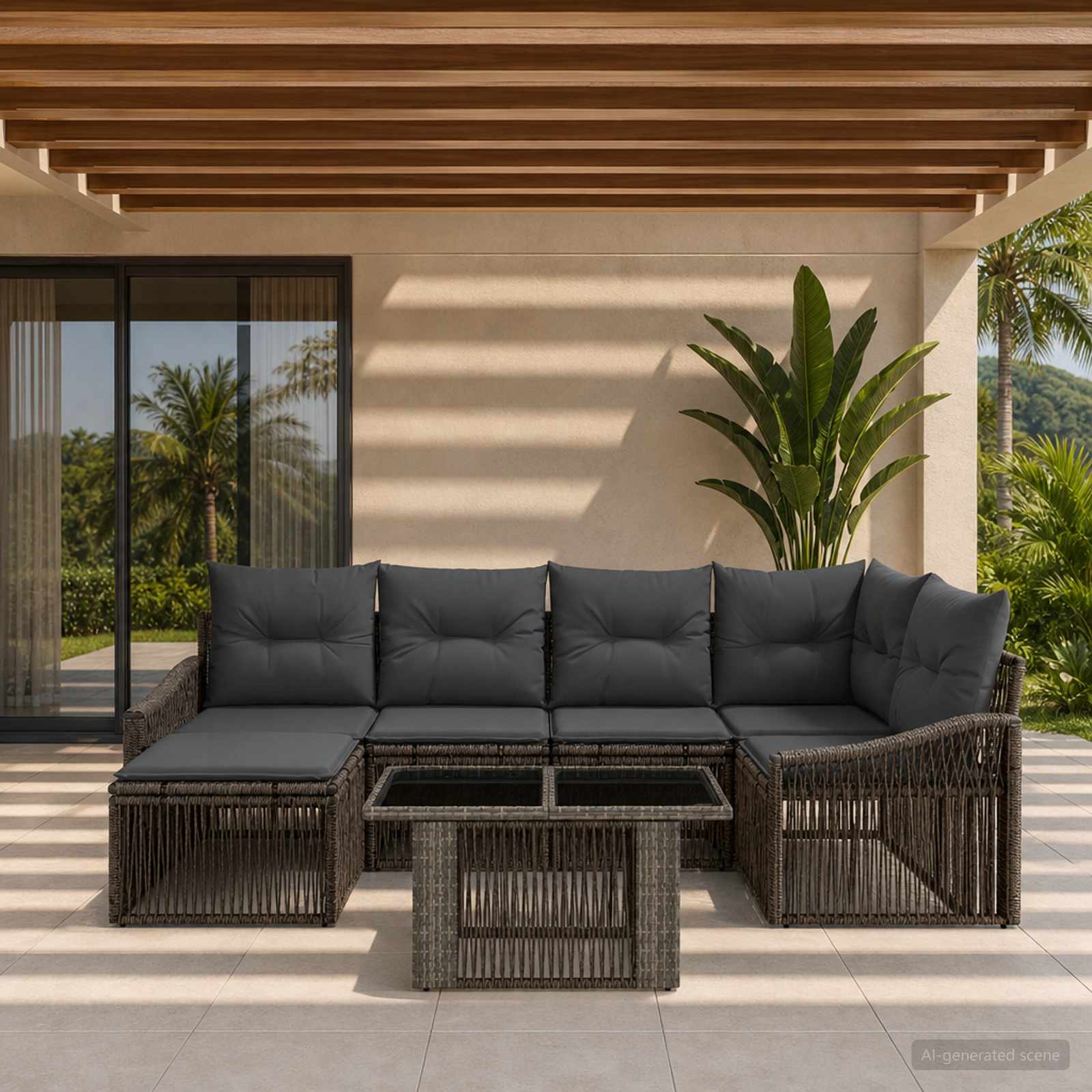 vidaXL Tuinbankenset 7 st Zwart en Cream Wit poly rattan