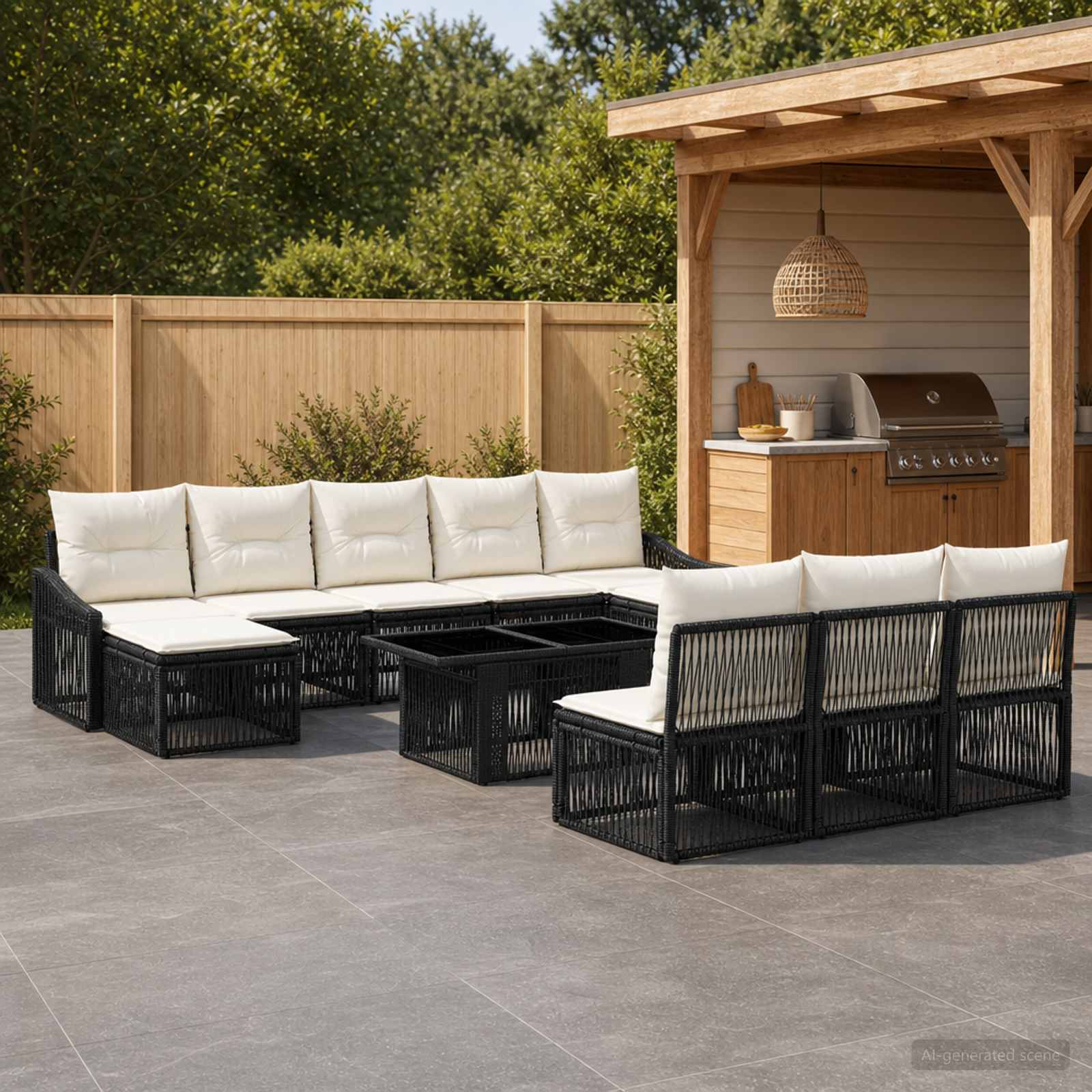 vidaXL Tuinbankenset 11 st Zwart en Cream Wit poly rattan