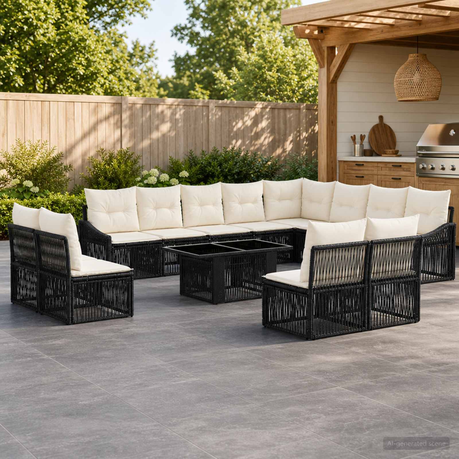vidaXL Tuinbankenset 13 st Zwart en Cream Wit poly rattan