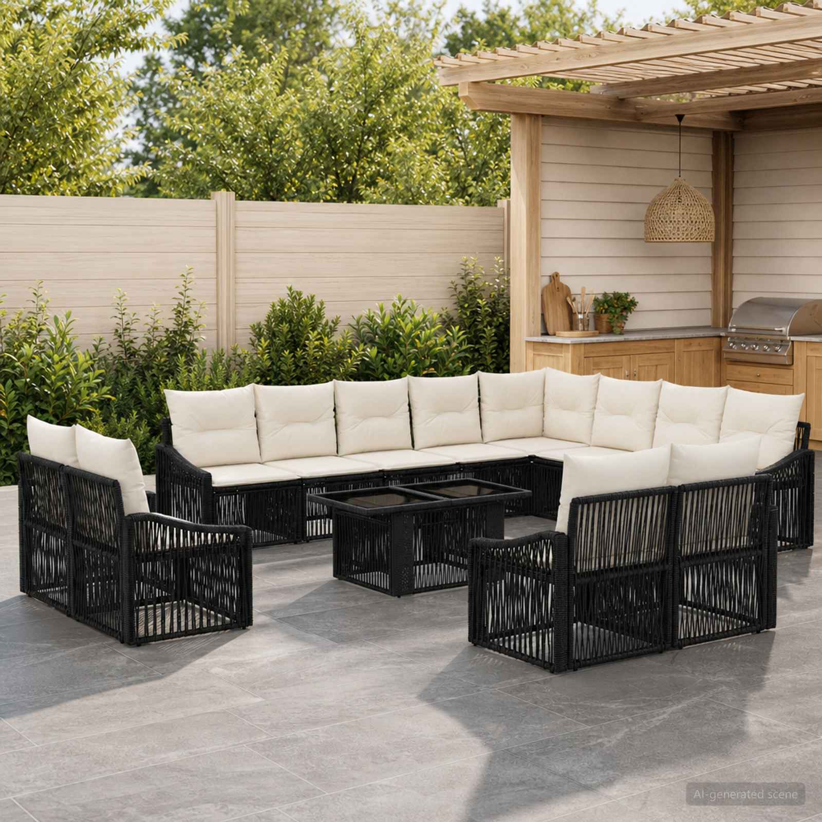 vidaXL Tuinbankenset 13 st Zwart en Cream Wit poly rattan