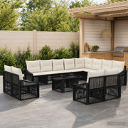 vidaXL Tuinbankenset 13 st Zwart en Cream Wit poly rattan