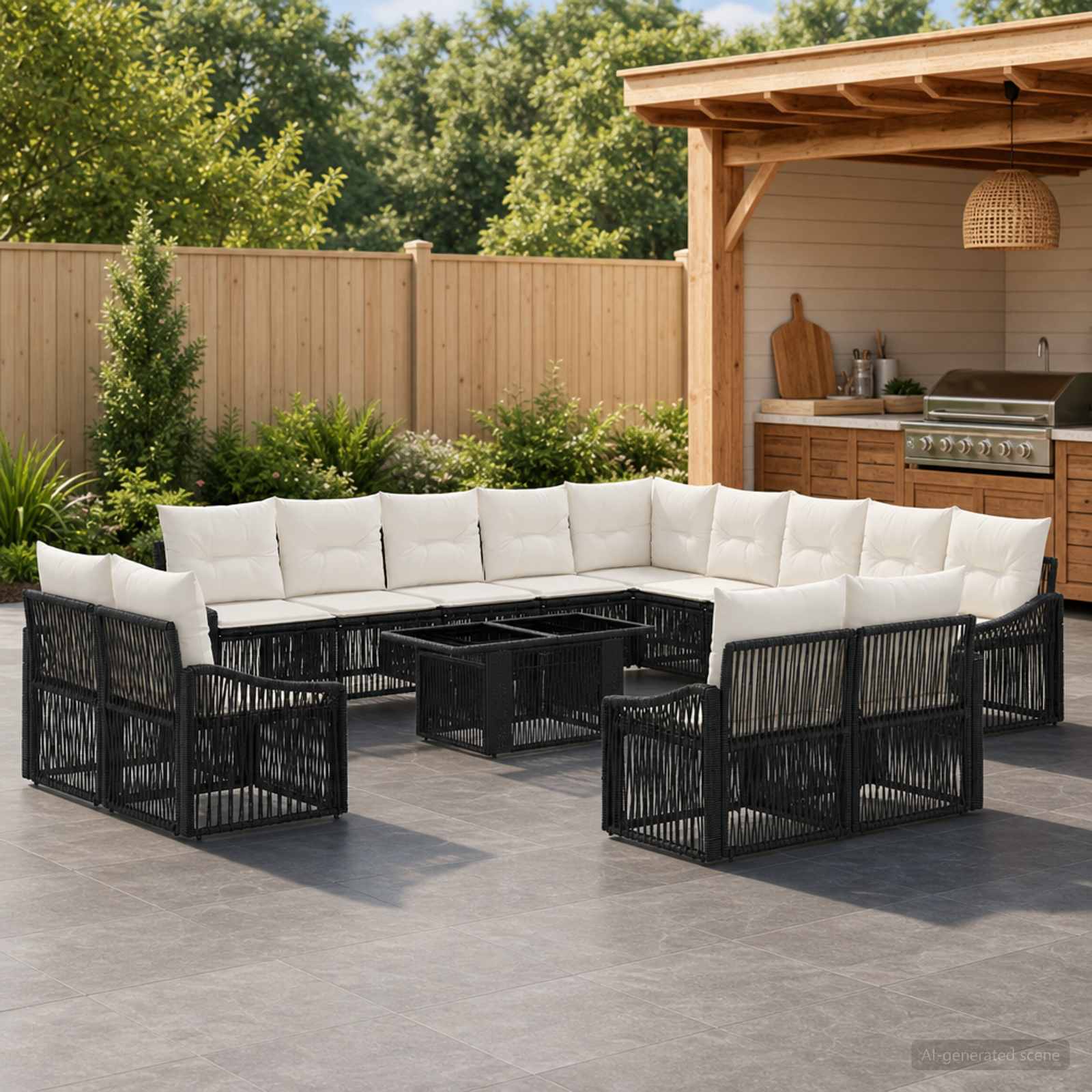 vidaXL Tuinbankenset 14 st Zwart en Cream Wit poly rattan