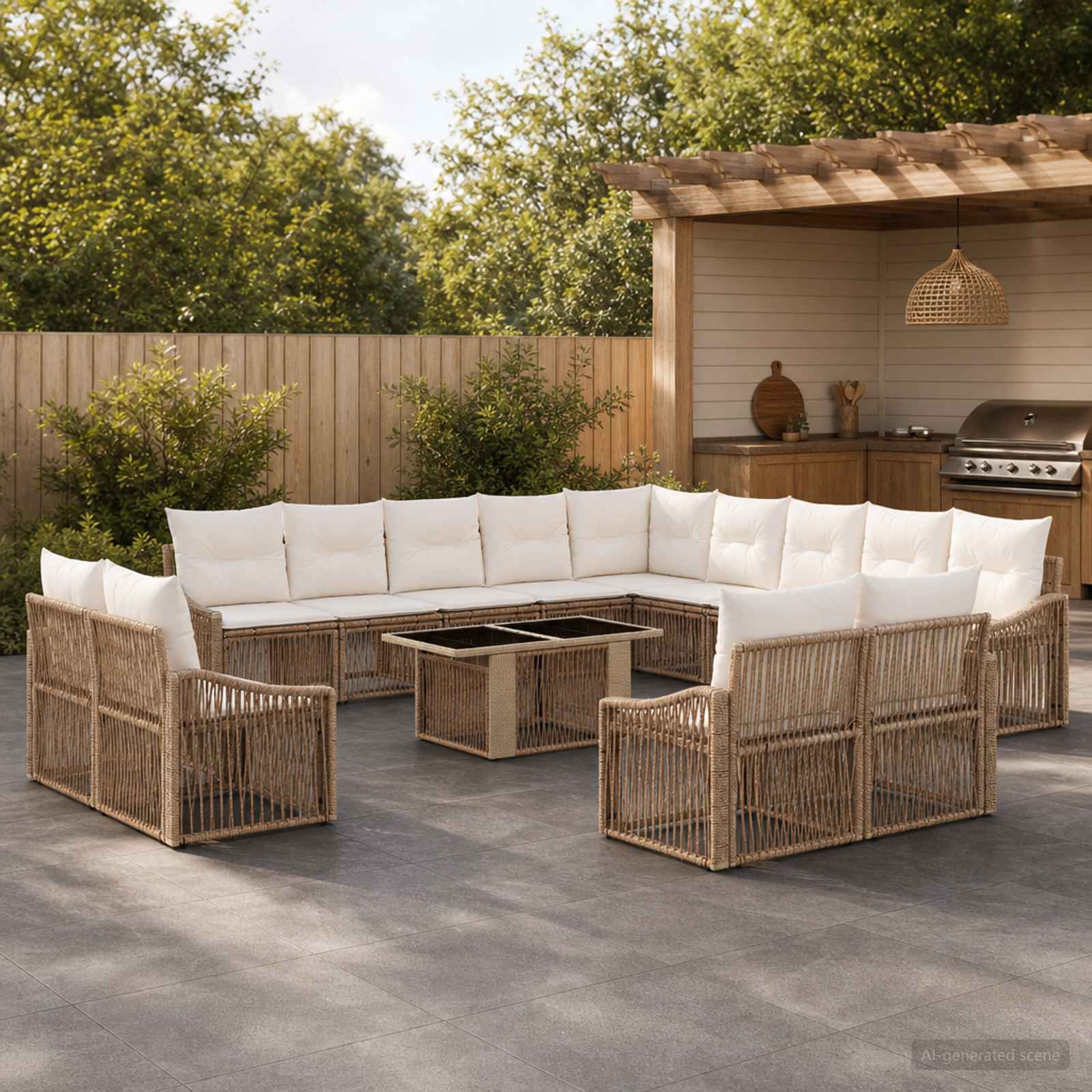 vidaXL Tuinbankenset 14 st Zwart en Cream Wit poly rattan
