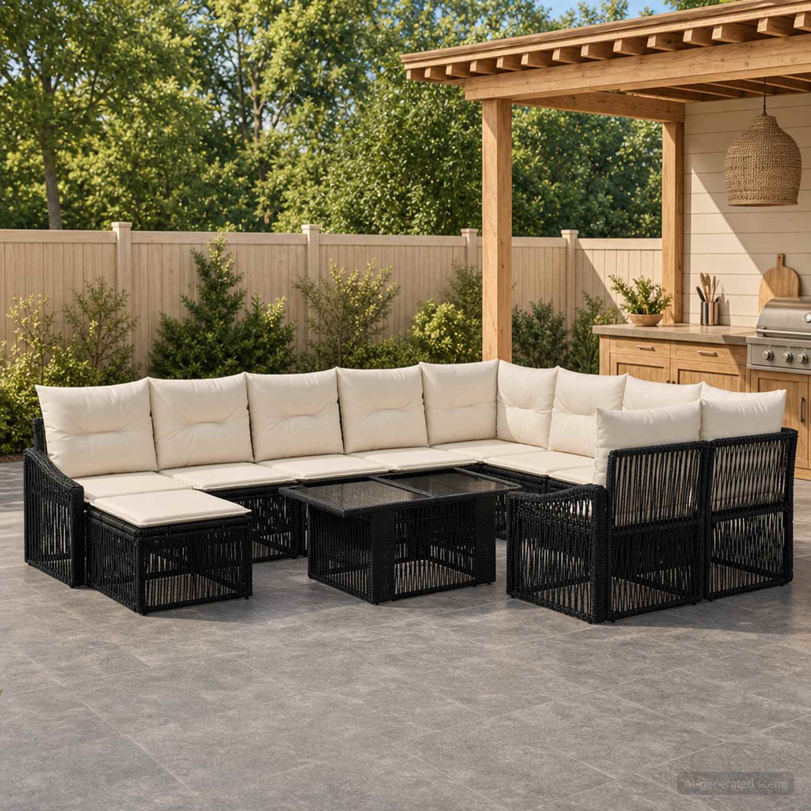 vidaXL Tuinbankenset 11 st Zwart en Cream Wit poly rattan