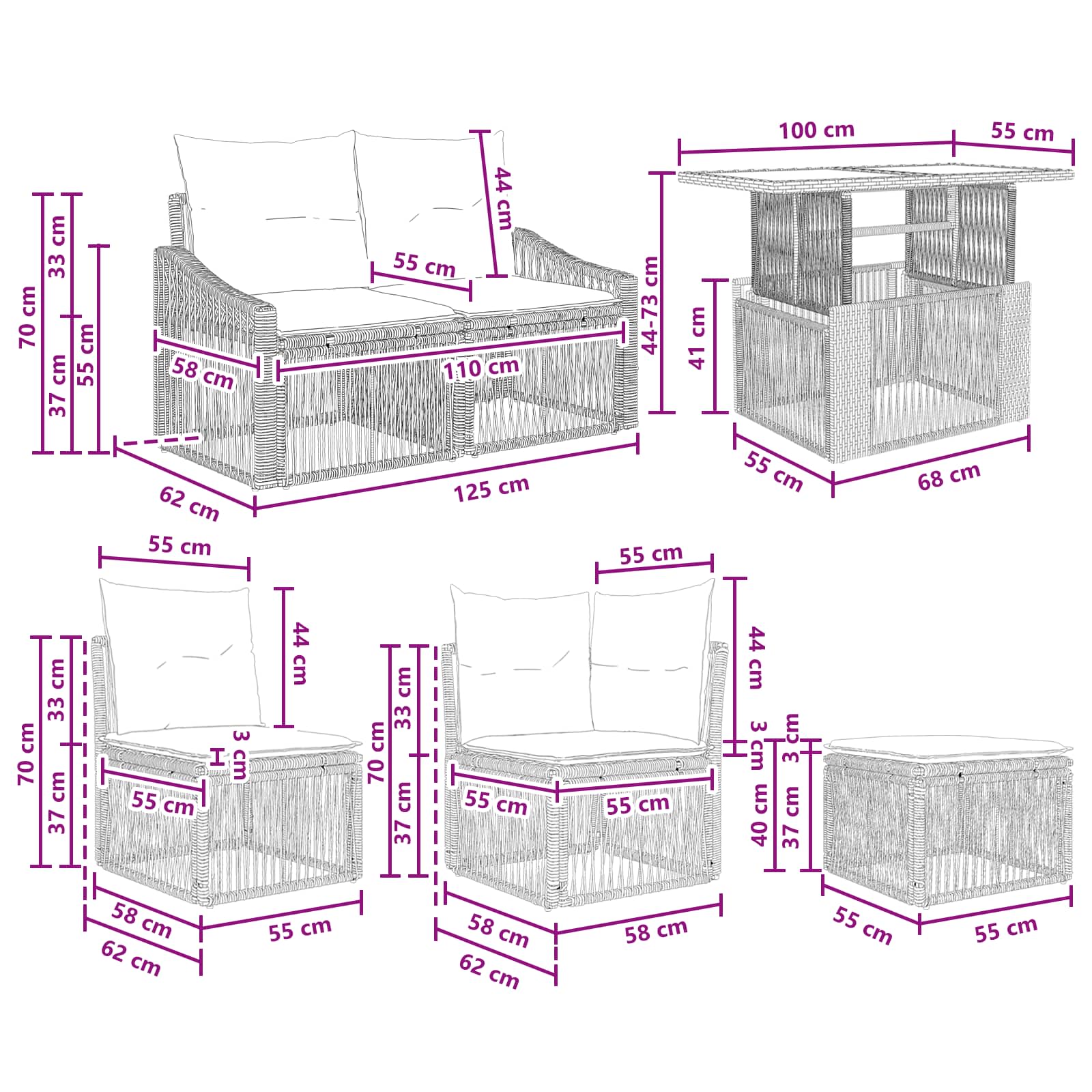 vidaXL Tuinbankenset 11 st Zwart en Cream Wit poly rattan