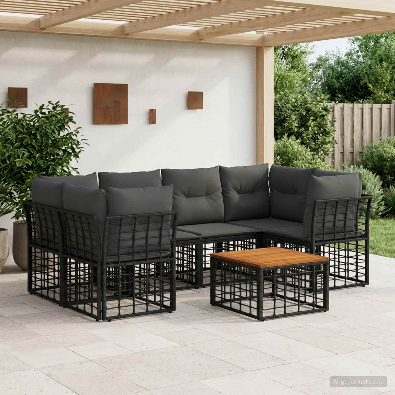 vidaXL Buiten bankenset 7 st Zwart en Donkergrijs poly rattan