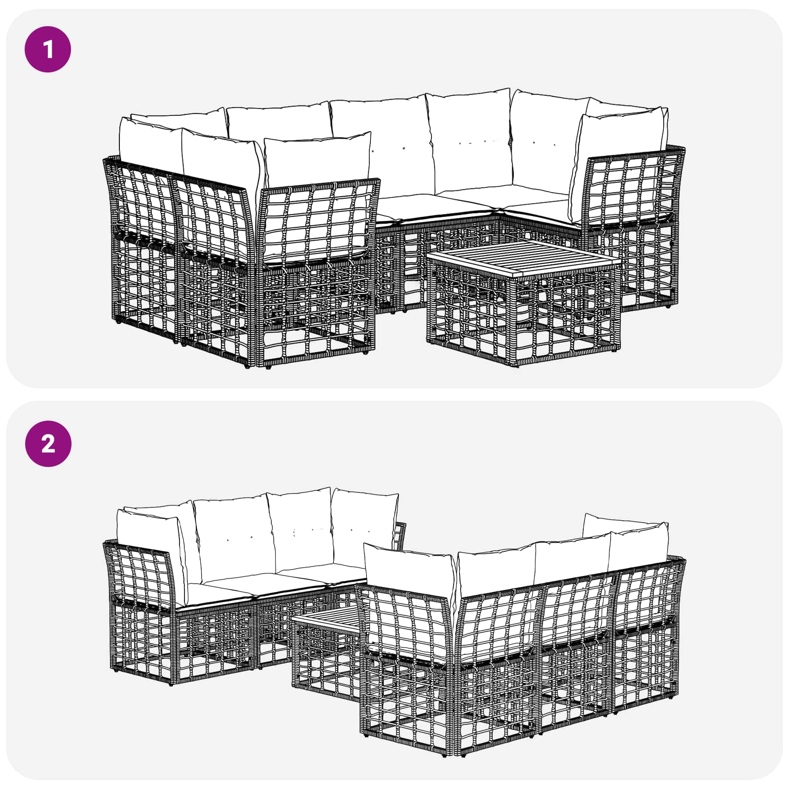 vidaXL Buiten bankenset 7 st Zwart en Donkergrijs poly rattan